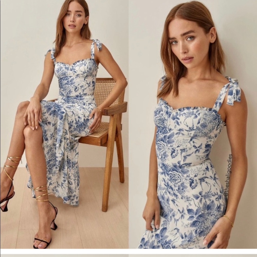 Cider Blue and White Floral Midi Dress